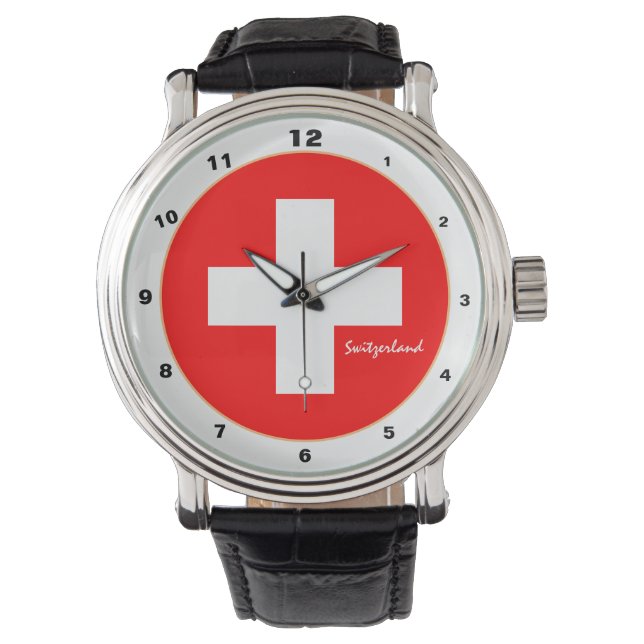 Reloj de moda suizo moderno, Suiza / bandera (Anverso)