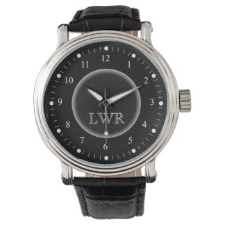Reloj de monograma blanco y negro masculino