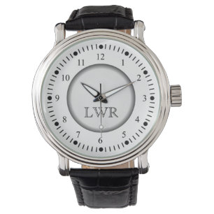 Reloj de monograma blanco y negro masculino