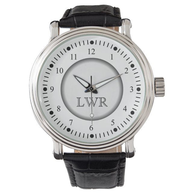 Reloj de monograma blanco y negro masculino (Anverso)