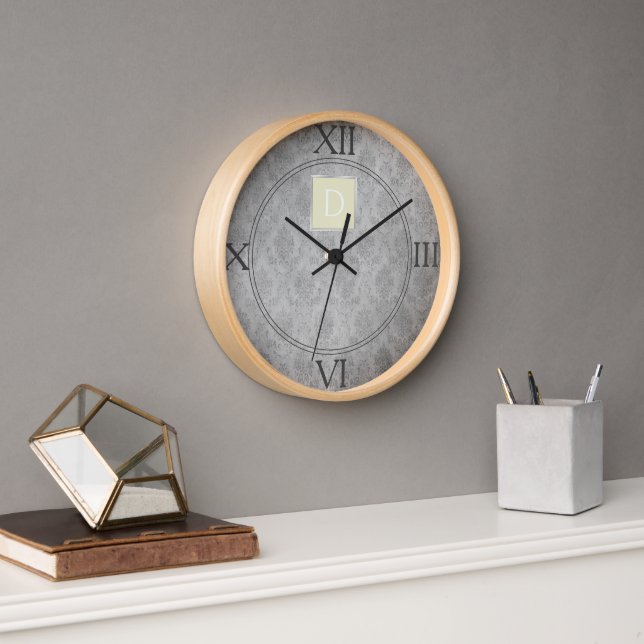 Reloj de monograma de Damasco de color amarillo (Oficina)