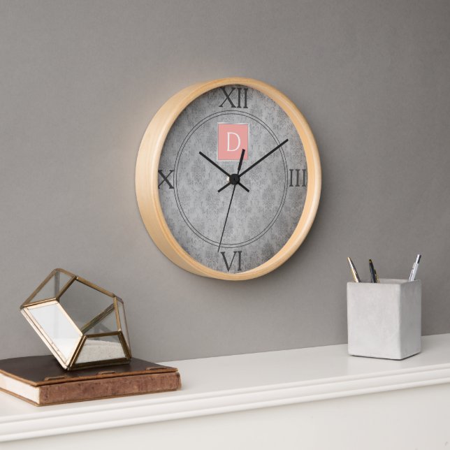 Reloj de monograma de damasco de cosecha de corale (Oficina)