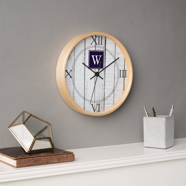 Reloj de monograma púrpura ruso (Oficina)
