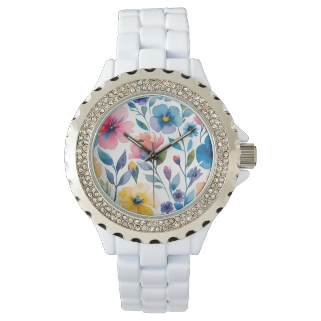 Reloj de mujeres con flores estilo acuarela (Anverso)