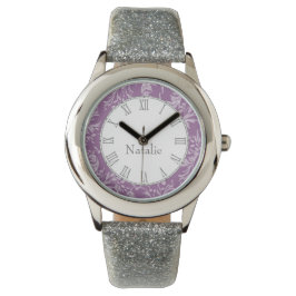 Reloj de muñeca con nombre morado de la huella de