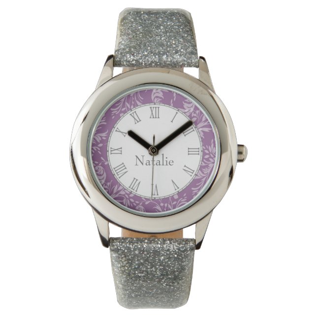 Reloj de muñeca con nombre morado de la huella de  (Anverso)