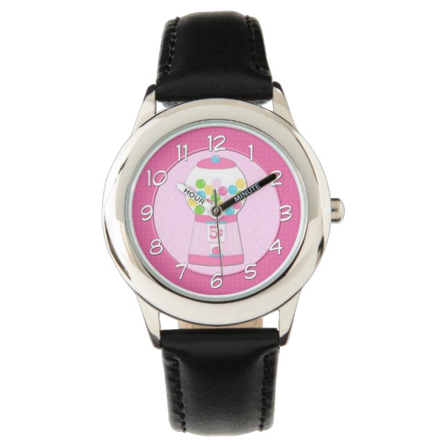 Reloj de muñeca de bubblegum rosa para niños (Anverso)