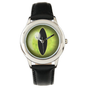 Reloj de muñeca de Ojo de gato amarillo verde limó