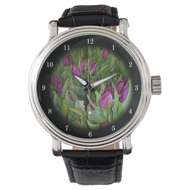 Reloj de muñeca de tulipanes en flor (Anverso)