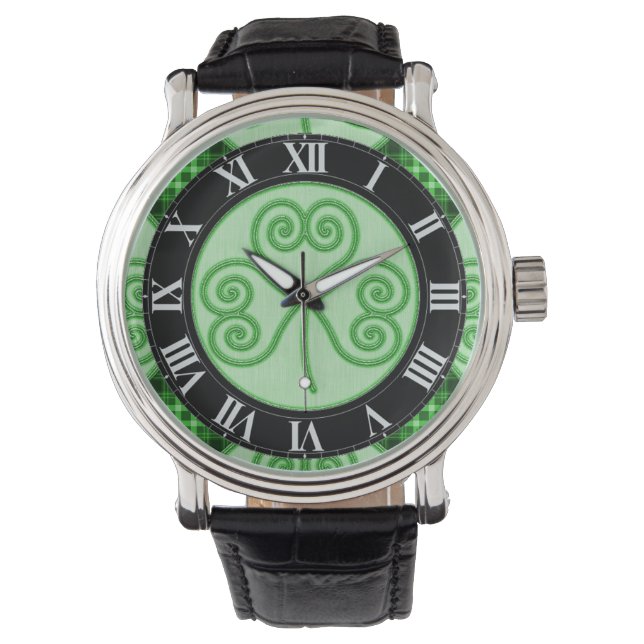 Reloj de muñecas de Shamrock verde y negro (Anverso)