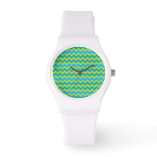 Reloj de muñecas deportivo: Chevrons azules y verd