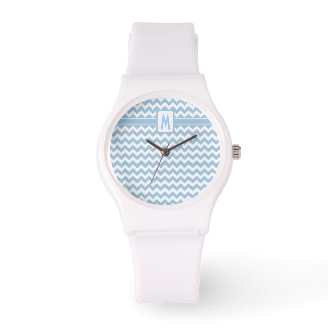 Reloj de muñecas monogramadas: Chevrons azules y b (Anverso)