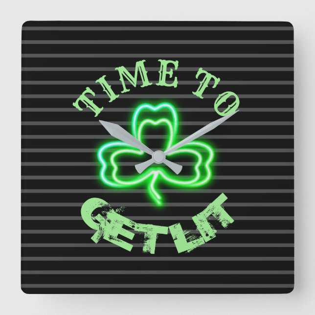 Reloj de Neon del Green Shamrock Green del pub irl (Anverso)