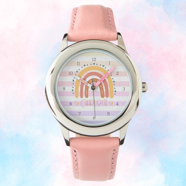 Reloj de niños con arco iris personalizado - Nombr (Personalized Rainbow Kid Watch – Cute Custom Name)