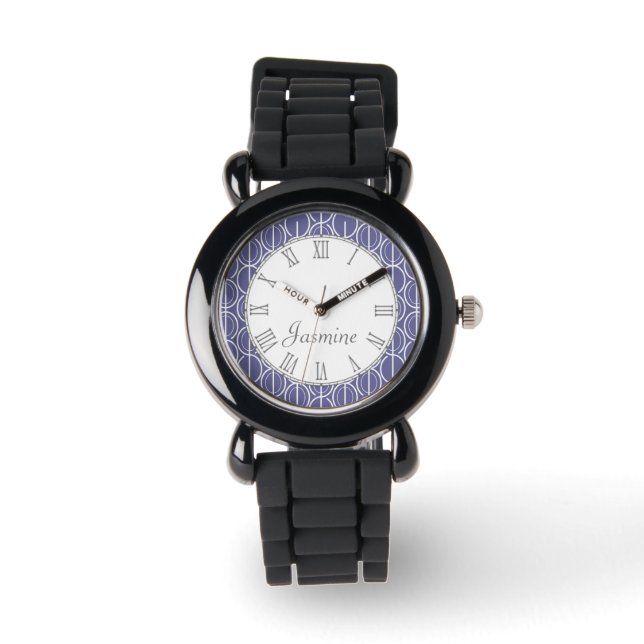 Reloj de nombres en blanco morado con motivos vinc (Anverso)
