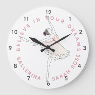 Reloj de nombres personalizado de Chica Ballerina