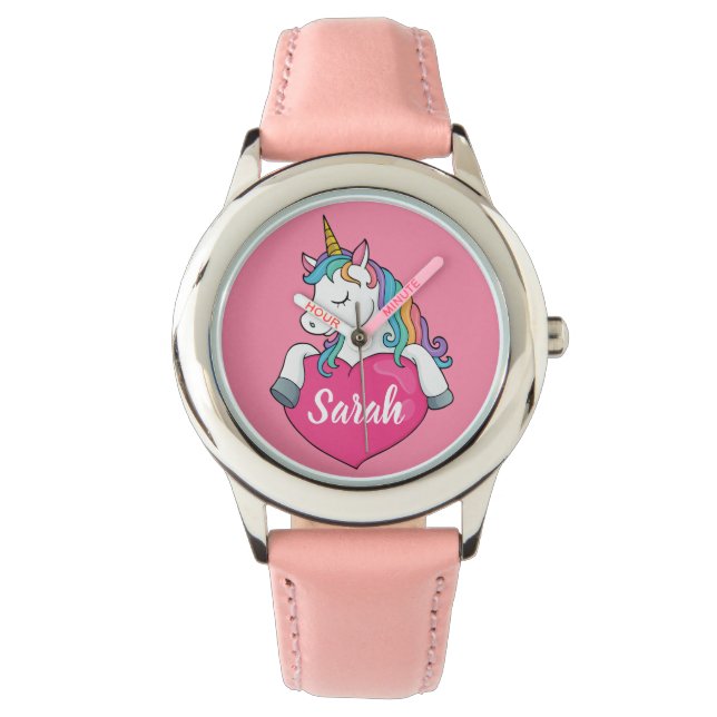 Reloj de nombres personalizados de unicornio corto (Anverso)