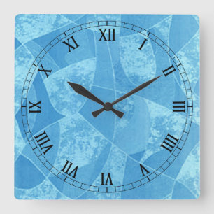 Reloj de Numerales Romanos Cuadrado de Vidrio Azul
