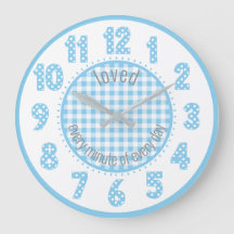 Reloj de número de puntos del Baby Blue Gingham Po