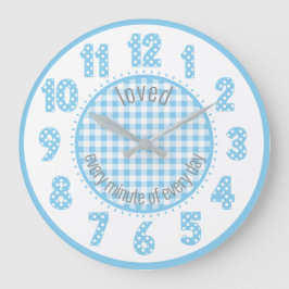 Reloj de número de puntos del Baby Blue Gingham Po