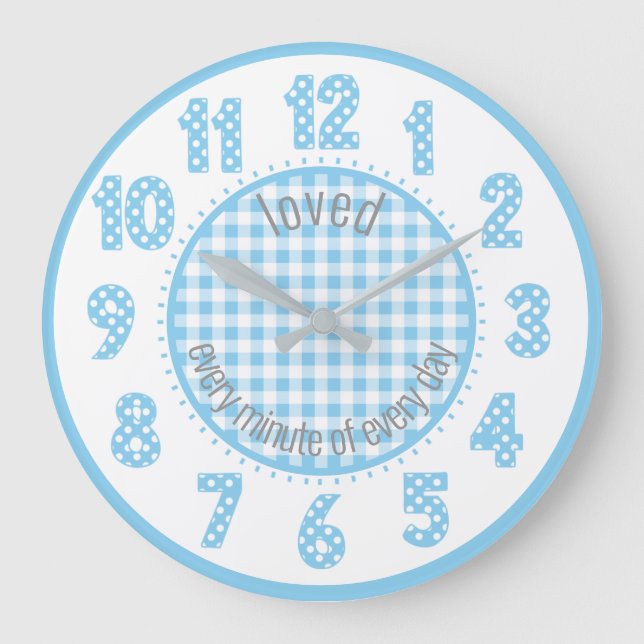 Reloj de número de puntos del Baby Blue Gingham Po (Anverso)