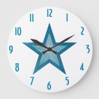 reloj de 'números' de estrella azul redondo blanco