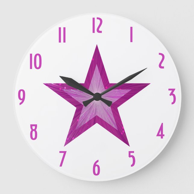 Reloj de 'números' de estrella rosa todo blanco (Anverso)