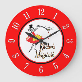 Reloj de números retro blanco y rojo de la cocina
