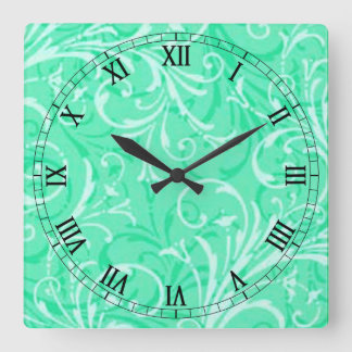 Reloj de números romanos cuadrado ornamental verde