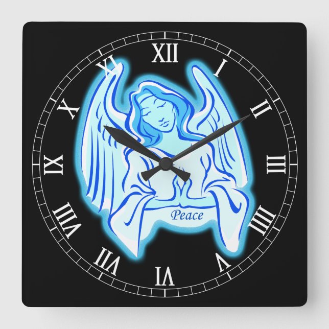 Reloj de números romanos de Blue Peace Angel Squar (Anverso)