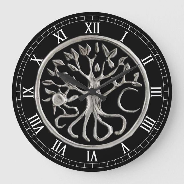 Reloj de números romanos redondeado de árbol de la (Anverso)