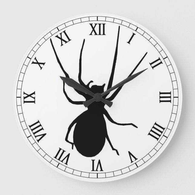 Reloj de números romanos redondeados de araña negr (Anverso)