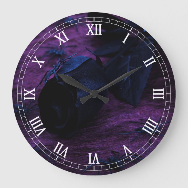 Reloj de números romanos redondeados de Rosa negro (Anverso)