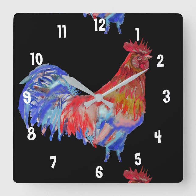 Reloj de oficina de gallina de color de gallo (Anverso)
