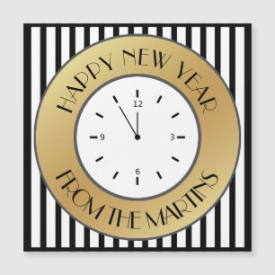 Reloj de oro Art Déco y rayas Feliz Año Nuevo
