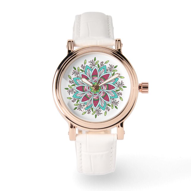 Reloj de oro del Rosa de energía de las flores (Anverso)
