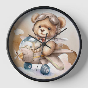 Reloj de osito de peluche volador marrón