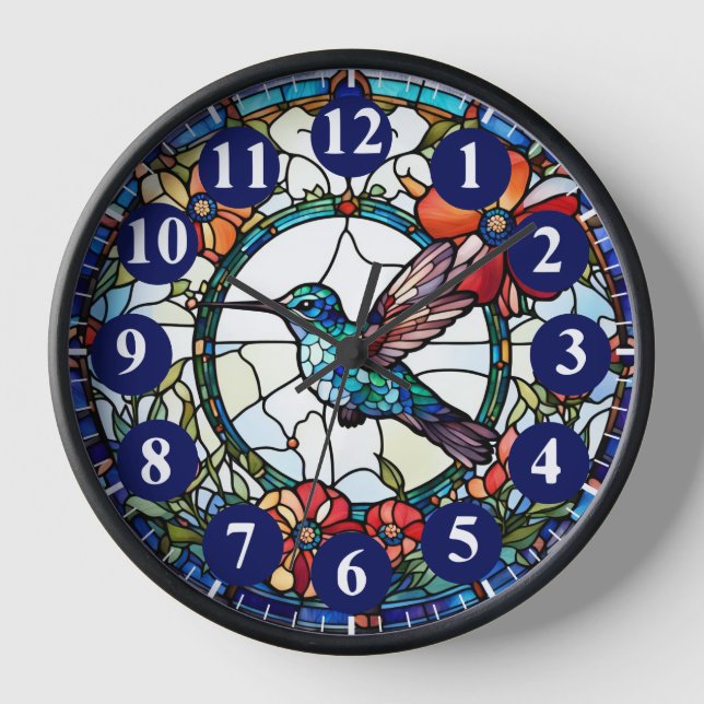 Reloj de pájaro azul oscuro colibrí de vidrio manc (Anverso)