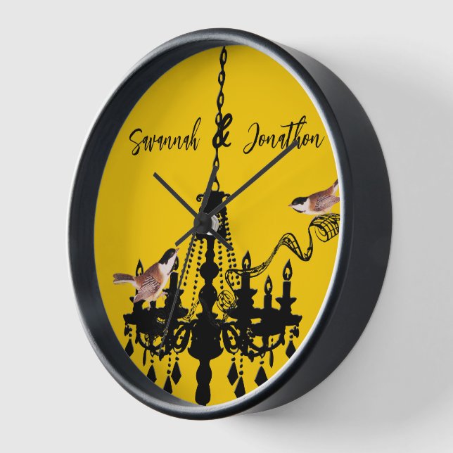 Reloj de pájaro candelabro amarillo personalizado (Ángulo)