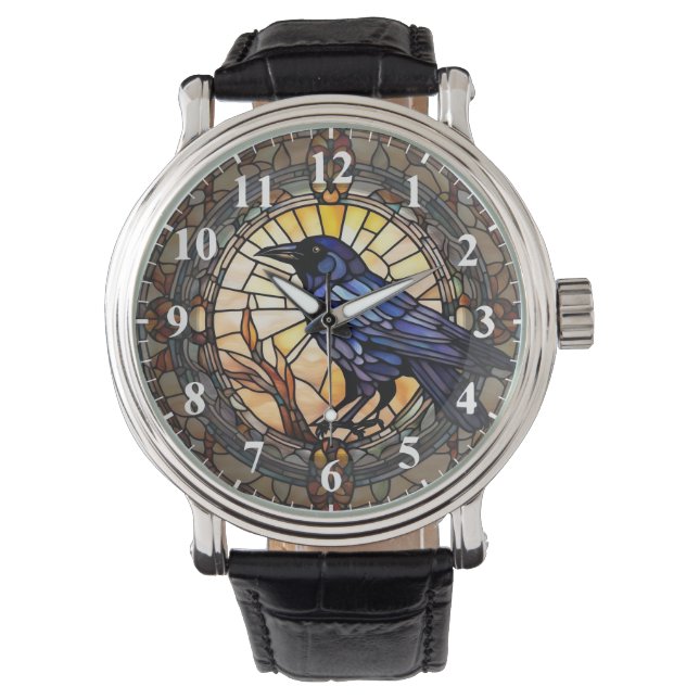Reloj de pájaro de vidrio manchado negro (Anverso)