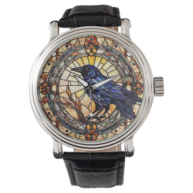 Reloj de pájaro de vidrio manchado negro (Anverso)