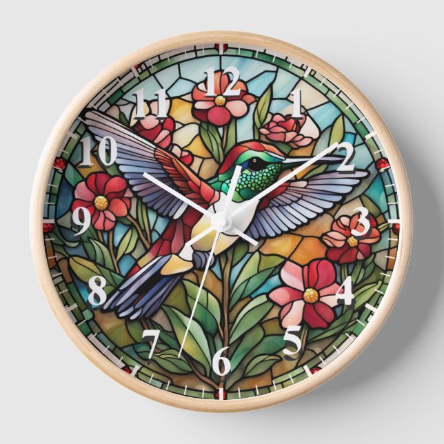Reloj de pájaro Hummingbird Stained Glass (Anverso)