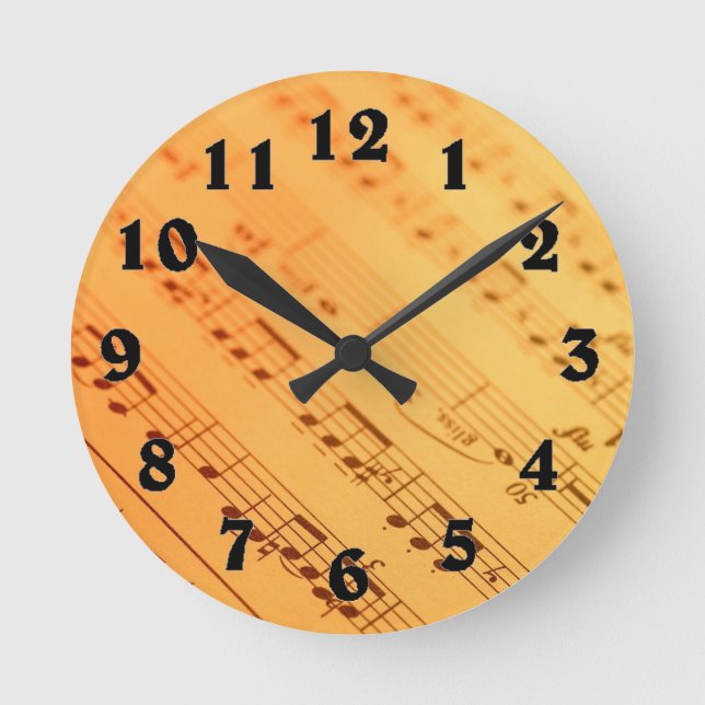 Reloj de papel con notas de música de época (Anverso)
