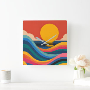 Reloj de pared abstracto Bauhaus de olas del océan