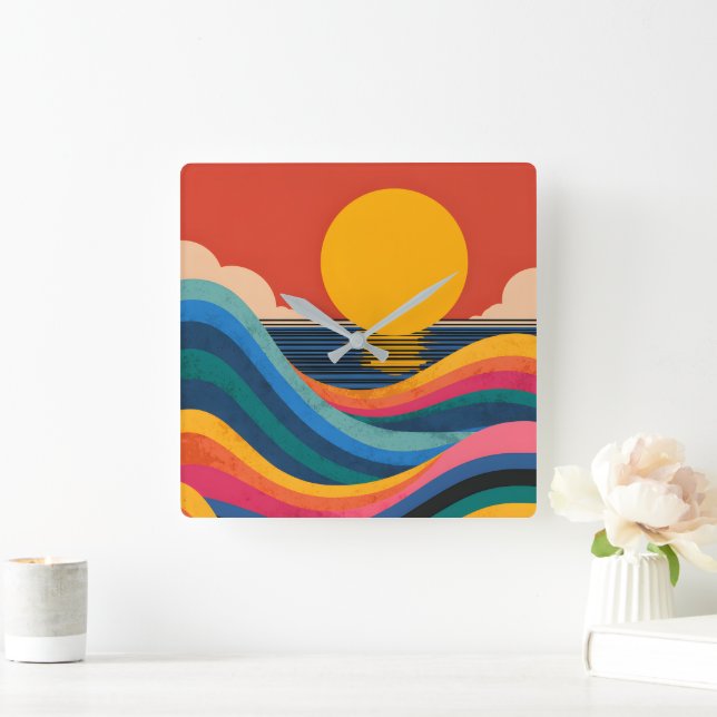 Reloj de pared abstracto Bauhaus de olas del océan (Hogar)