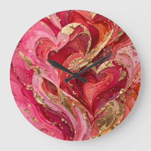 Reloj de pared abstracto con remolino de oro rojo