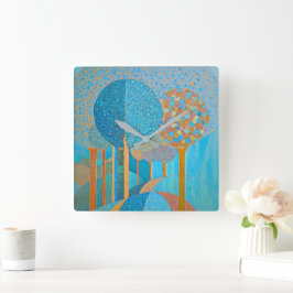 Reloj de pared abstracto de árbol azul