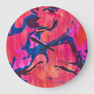 Reloj de pared abstracto estilo Ebru rojo azul Val
