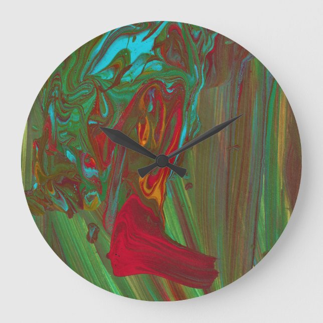 Reloj de pared abstracto rojo verde negrita de tra (Anverso)