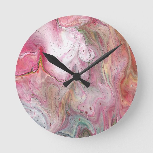 Reloj de pared abstrante verde rosa suave de velas (Anverso)